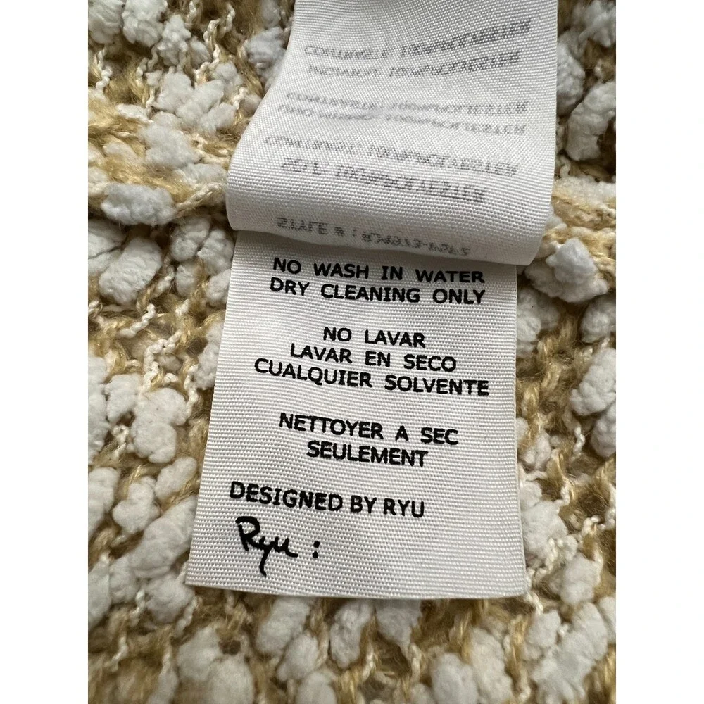 Ryu Women's Tan White Popcorn Long Open Cardigan With Tie Size S / M